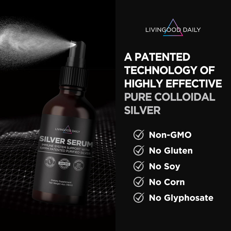 [Australia] - Livingood Daily Colloidal Silver Liquid Spray, Silver Serum (4 Fl Oz) - 10 PPM Colloidal Silver Spray for Eyes, Mouth, Ears, Nose & Skin - Immune Support Supplement for Urinary Health - Non-GMO, Vegan 