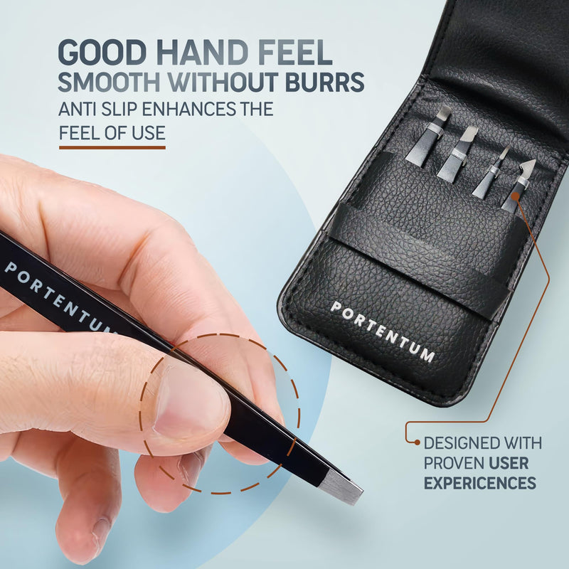[Australia] - PORTENTUM Professional tweezers eyebrow plucking, precision, 4 tweezers set made of stainless steel for removing blackheads, ingrown hairs, eyelashes 