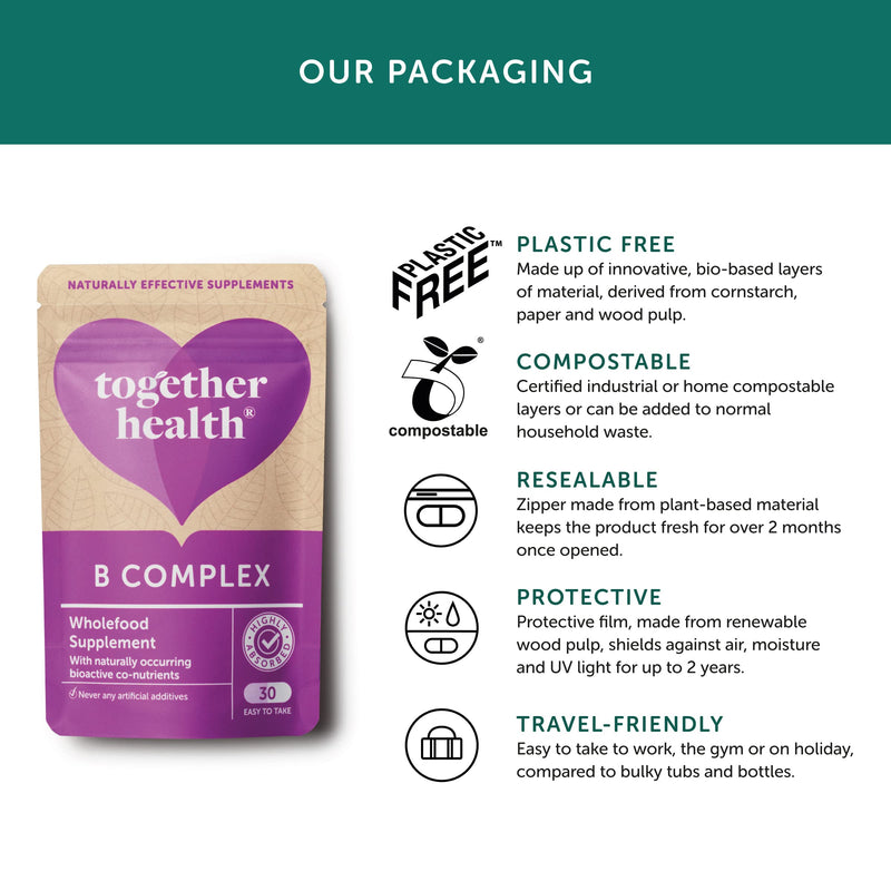 B-Vitamin Complex – Together Health – Whole Food Nutrients - 8 Essential B Vitamins - Vitamin C – Vegan Friendly – Made in The UK – Pack of 2-60 Vegecaps 60 Count (Pack of 2)