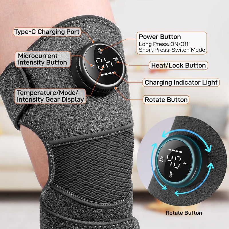 Cordless Knee Massager with Heat and red Light,Knee Brace for Arthritis Pain Relief,Heating Pad for Knee Shoulder Elbow,Gift for Women Men (Black) Black