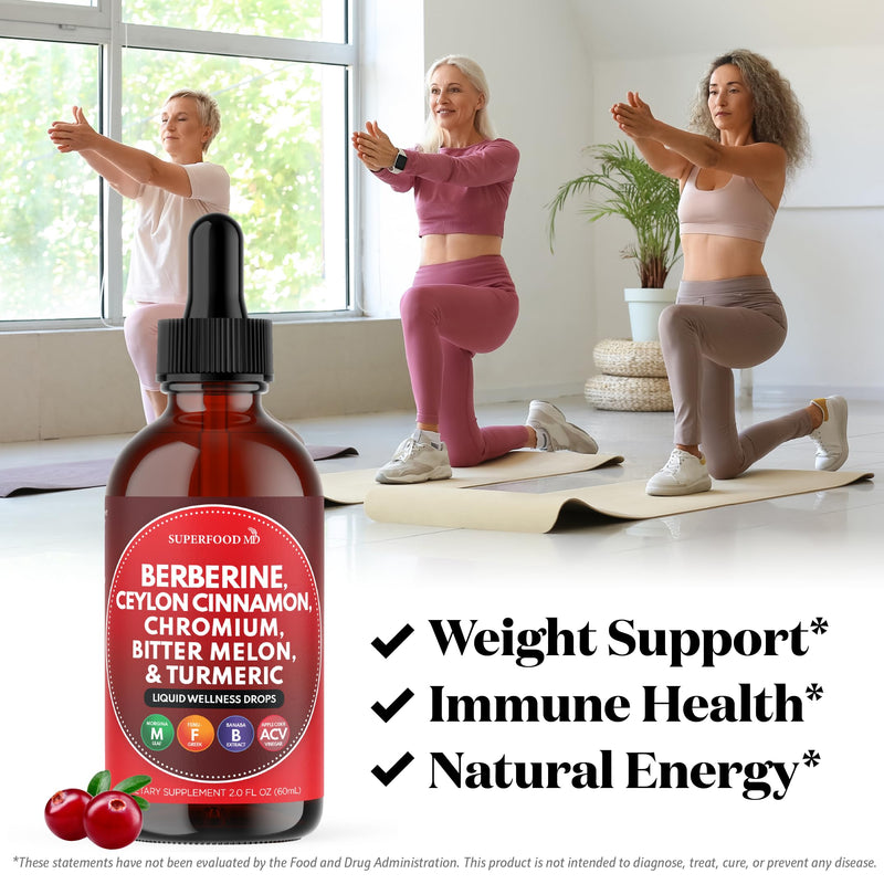 [Australia] - Berberine with Ceylon Cinnamon Supplement Liquid Drops + Bitter Melon Extract, Glucomannan, Gymnema, Chromium, Turmeric, Organic Panax Ginseng, Moringa 4oz 2 Fl Oz (Pack of 2) 