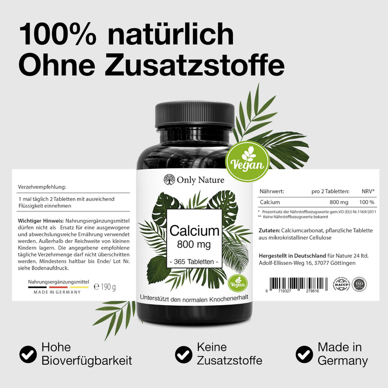 [Australia] - Calcium tablets (365 pieces) with 800 mg per daily dose - 100% vegan - without additives - produced in Germany & laboratory tested - high-dose calcium - calcium 