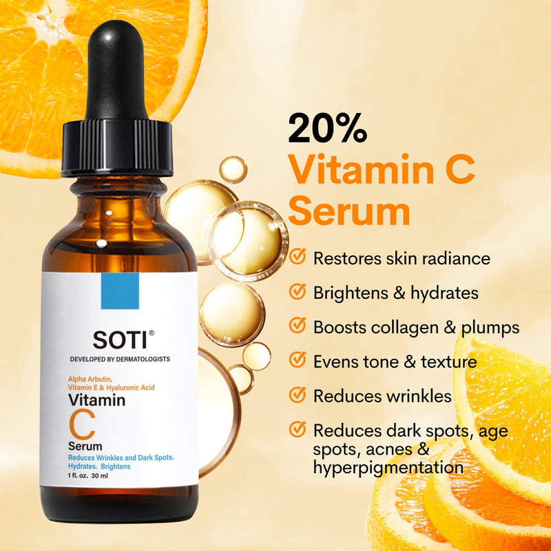 Vitamin C Face Serum with Hyaluronic Acid, Alpha Arbutin and Vitamin E, Anti Aging for Dark Spots, Wrinkles & Acne, Brightens Skin Tone, Restores Radiance, 1 fl.oz. 30ml VitaminC1 1 Fl Oz (Pack of 1)