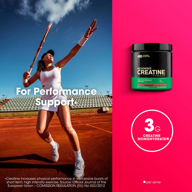 Optimum Nutrition Micronised Creatine Monohydrate Powder, Creatine, Fruit Punch, Supplement to Improve Strength and Muscle Performance, Pre and Post Workout, 247.5 g, 55 Servings 247.5g