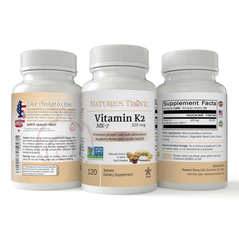 Nature's Trove Vitamin K2 MK7 Supplement, 100mcg, 120 Count, Vegan (Pack of 2) 120 Count (Pack of 2)