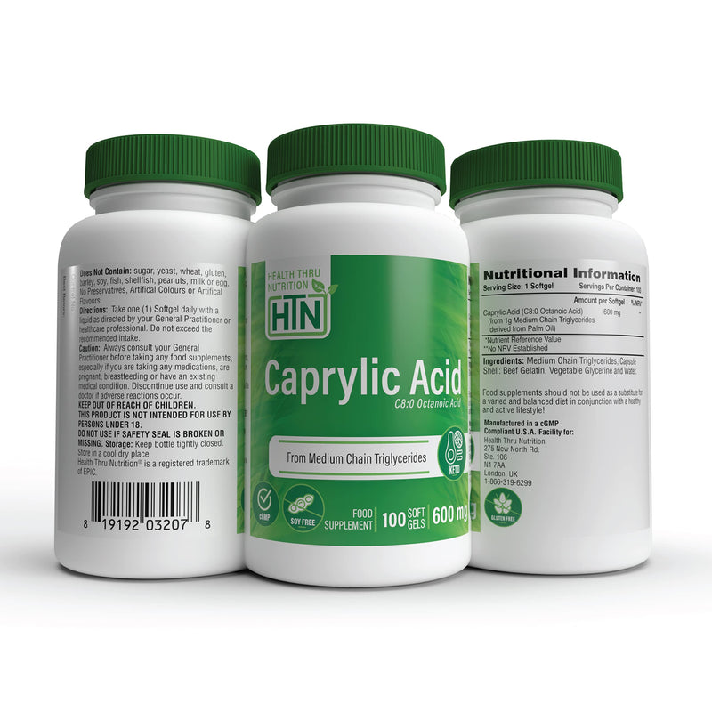 Caprylic Acid 600mg 100 softgels Non-GMO (100)
