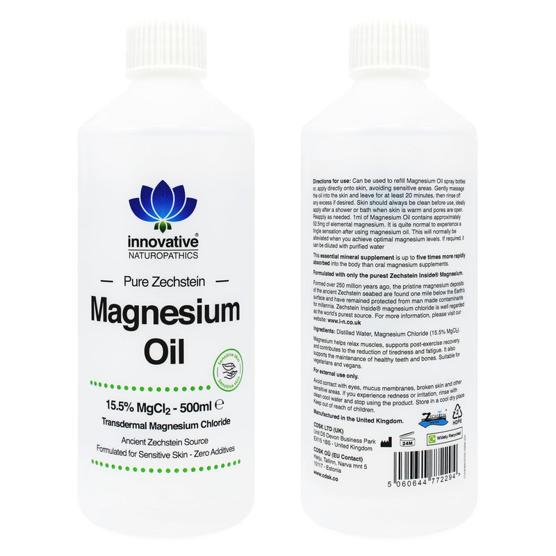 Magnesium Oil - Pure Magnesium Chloride - Ancient Zechstein Source (Sensitive Skin Formula 500ml)