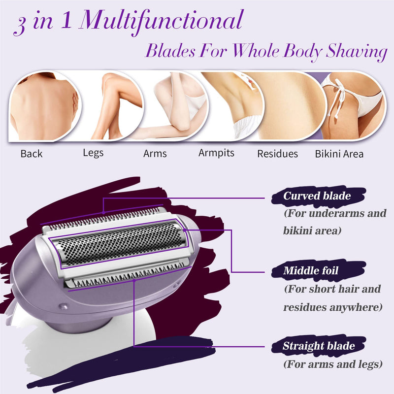 [Australia] - Electric Shaver for Women Electric Razor for Womens Bikini Legs Underarm Public Hairs Rechargeable Trimmer with Detachable Head Cordless Wet Dry Use Purple 