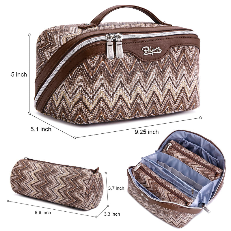 BOYATU Travel Makeup Bag Cosmetic Bags for Women: 3-Piece Makeup Bag Set (J-2-Brown)
