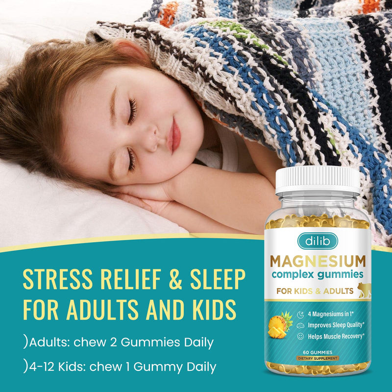 Magnesium Complex Gummies for Kids & Adults- Calm Chewable Gummies- Magnesium Glycinate, Taurate, Citrate, Malate, Supplement-Support Calm Stress Relief, Bone, Muscle, Mood Vegan, 60 Count (Pack of 1) Pineapple 60 Count (Pack of 1)
