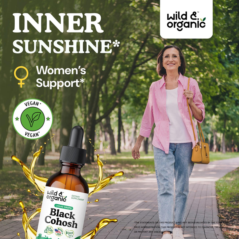 [Australia] - Wild & Organic Black Cohosh Liquid Drops 540 mg - Herbal Supplements for Women - Liquid Black Cohosh Extract Tincture - 2-Month Supply - Vegan, Sugar & Alcohol-Free - 2 fl oz 2 Fl Oz (Pack of 1) 