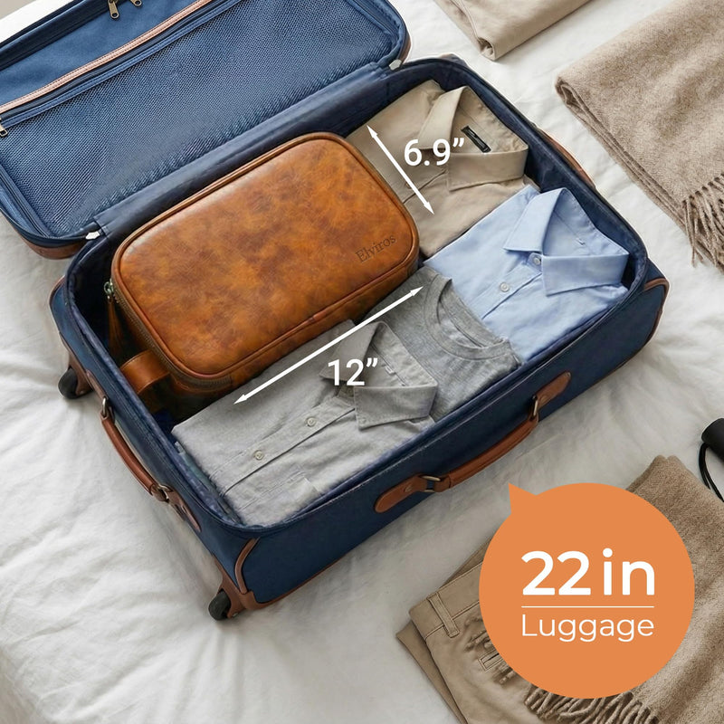 Elviros Travel Toiletry Bag for Men and Heat Resistant Hair Tool Travel Case Bundle, Large PU Leather Shaving Dopp Kit with Beige Mat Pouch Organizer for Straightener, Curling Iron, Flat Iron and Hair