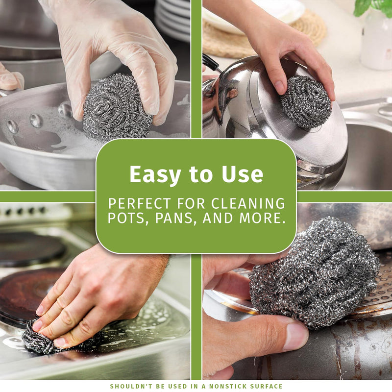 [Australia] - Brheez Stainless Steel Cleaner Scouring Pads [12 Pack] - Industrial & Commercial Strength Large Cleaning Supplies Dish Sponge - Individually Wrapped 30 Gram 