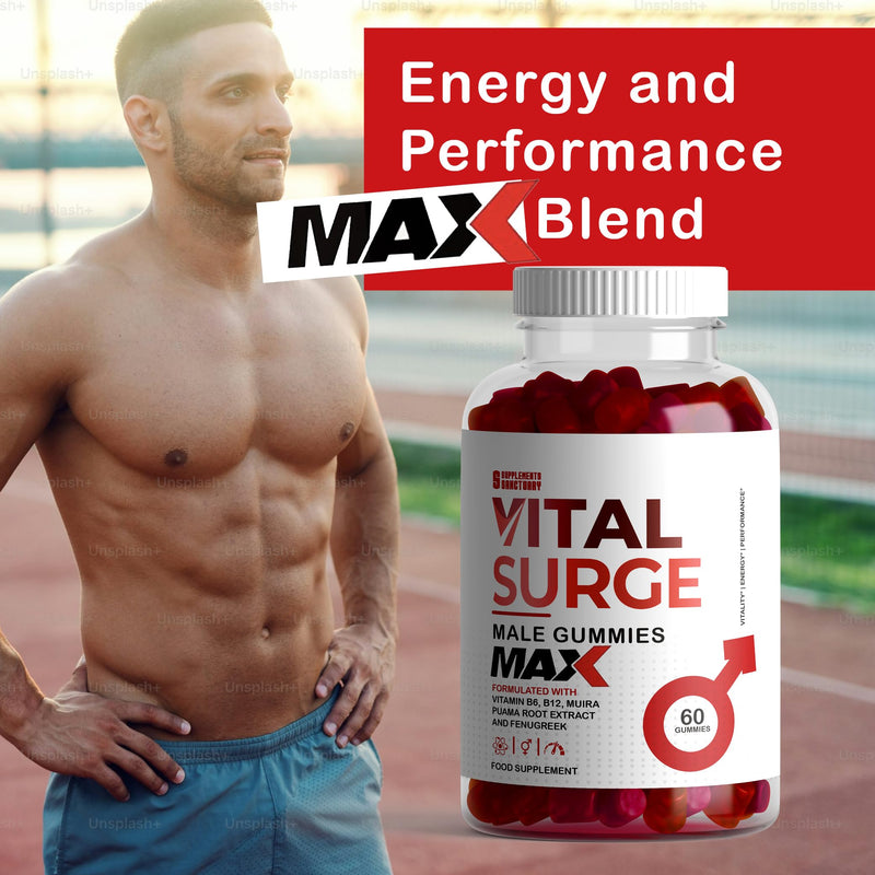 Vital Surge MAX Male Gummies, Maxed Out with Muira Puama and Fenugreek Plus Ashwagandha and Maca, Pack of 60