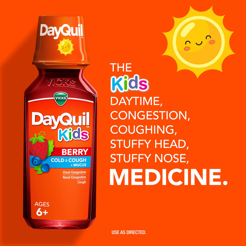 Vicks Kids DayQuil & NyQuil Berry Cold & Cough Medicine, for Children Ages 6+, 2-8 OZ Bottles