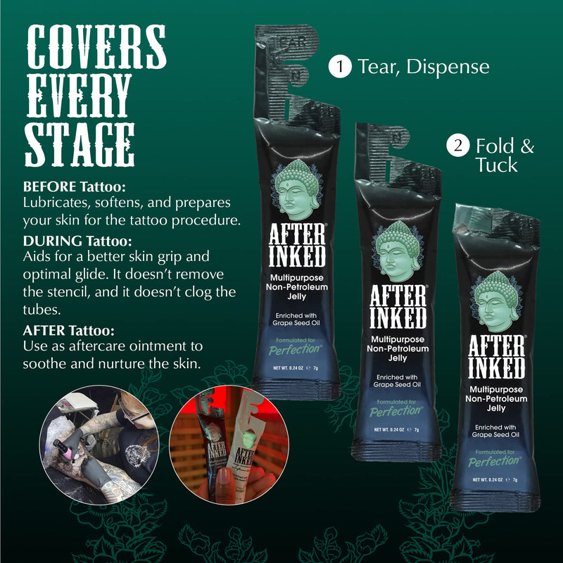 [Australia] - After Inked Tattoo Aftercare Non-Petroleum Jelly - With Grape Seed Oil, Essential for Tattoo Kit, PMU & Piercing Aftercare - Multipurpose Ointment - 7g Reclosable Packet (10-Pack) d) Packet: 0.24 Fl Oz (10 Units) 