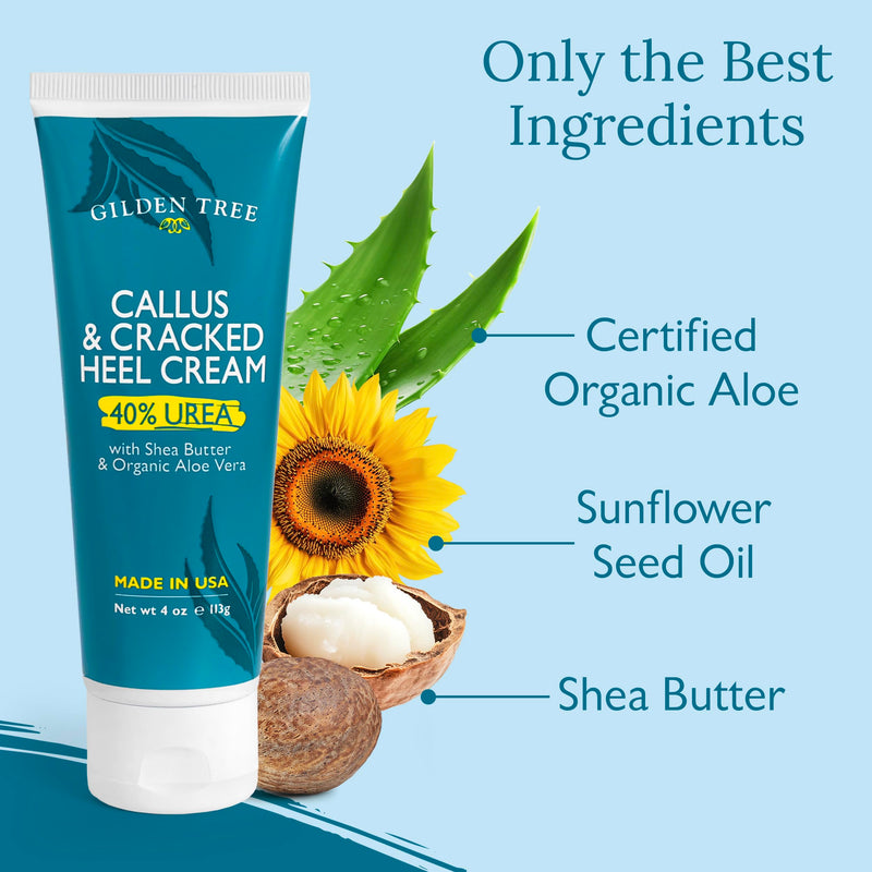 Urea Cream 40 Percent for Feet Maximum Strength Cracked Heel Treatment Foot Cream for Calluses and Dry Feet, Enriched with Shea Butter & Aloe for Moisturizing, Made in USA 40% Urea Cream