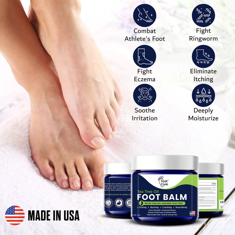 Toenail Treatment Liquid & Tea Tree Oil Foot Balm/Moisturizer For Dry Cracked Feet - Instantly Hydrates & Soothes Irritated Skin & Athletes Foot - Best Foot Care for Women and Men - Made in USA