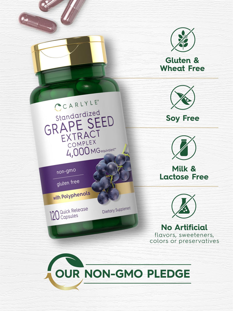 [Australia] - Carlyle Grape Seed Extract 4,000mg | 120 Quick Release Capsules | Standardized Extract Complex with Polyphenols | Non-GMO, Gluten Free Supplement 