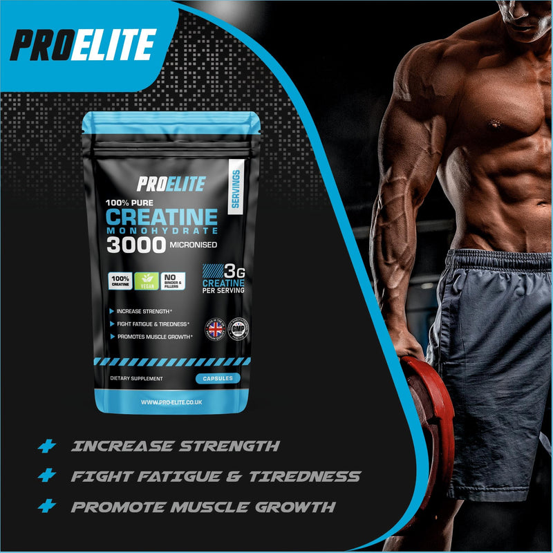 Creatine Capsules x 360 Vegan 3000mg of Unflavoured Creatine Monohydrate per Serving, NO FILLERS & Binders Micronised Pure Creatine Tablets Alternative by PROELITE 360 count (Pack of 1)