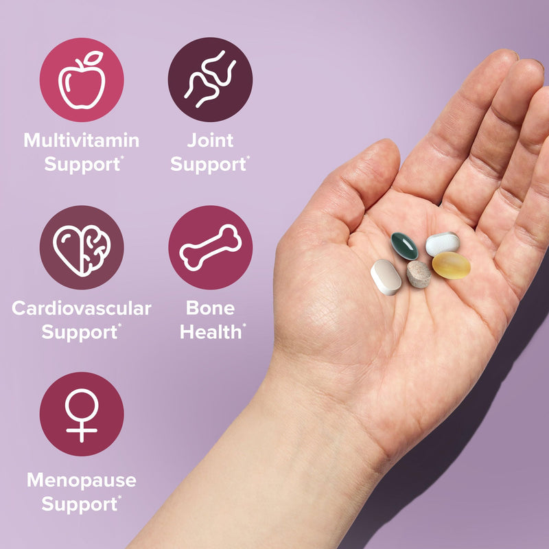 GNC Women's 50+ Vitapak, 5-in-1 Multivitamin Pack, 30 Servings | Supports Healthy Hormones with Soy Isoflavones, Energy and Immunity with Iron, Biotin, and Zinc, Plus CoQ10 for Heart Health