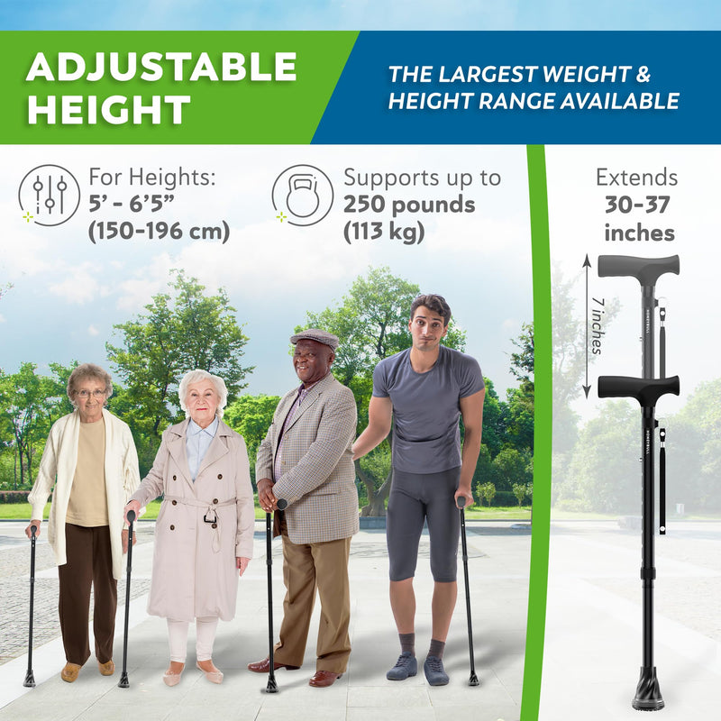 [Australia] - HoneyBull Walking Cane | Single Tip Canes for Men & Women, Foldable, Adjustable, Heavy Duty Up to 250 Pounds, with Travel Bag, Walking Canes for Seniors Premium Tip Black 