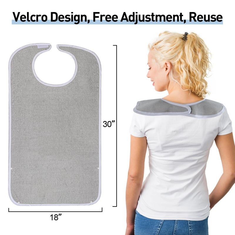 [Australia] - Pozico Terry Cloth Adult Bibs for Eating Women/Men/elderly Washable,Clothing Protectors & Adult Bibs with Debris Trap 4 Grey 