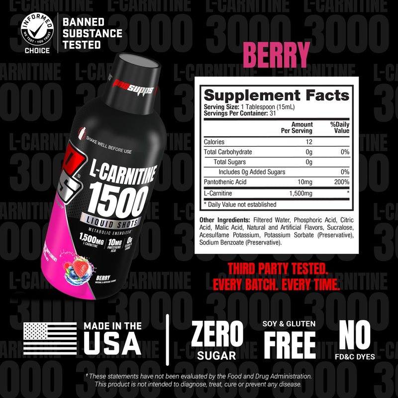 [Australia] - PROSUPPS L-Carnitine Liquid 1500, Stimulant-Free Liquid Shots for Men & Women - Clean Workout Drink for Energy, Performance & Muscle Recovery - No Sugar, No Carbs - 31 Servings, Berry 1500 Berry 31 Servings (Pack of 1) 