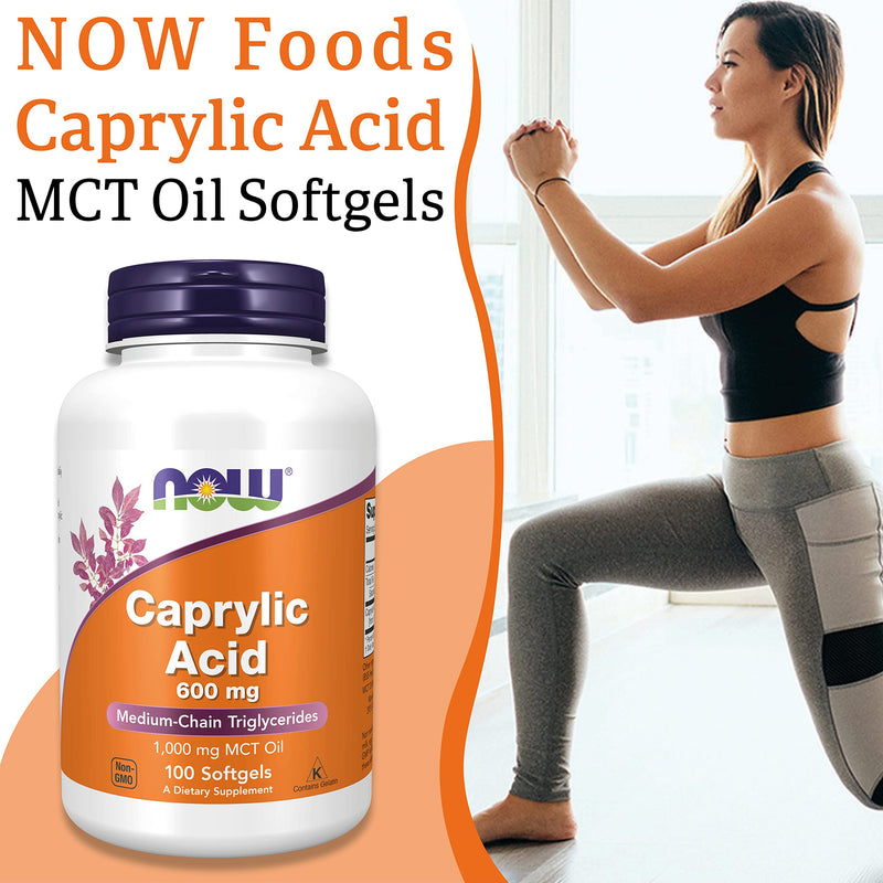 Now Foods, Caprylic Acid, 600mg, 100 Softgels, Lab-Tested, Gluten Free, SOYA Free, Non-GMO