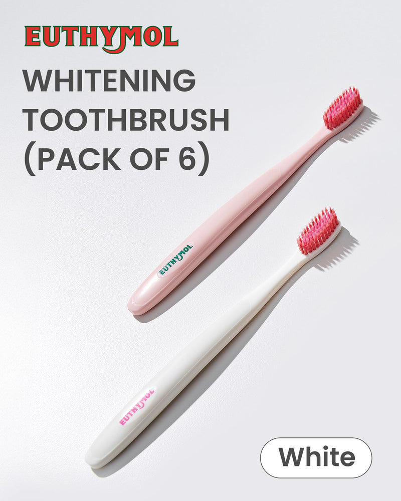 Euthymol Whitening Toothbrush (White, 6 Count) - Soft Dual-Tension Bristles | EUTHYMOL Whitening Toothbrush (White, 6 Count) - Premium Soft Dual-Tension Bristles. Advanced Plaque Removal, Stain Reduction White