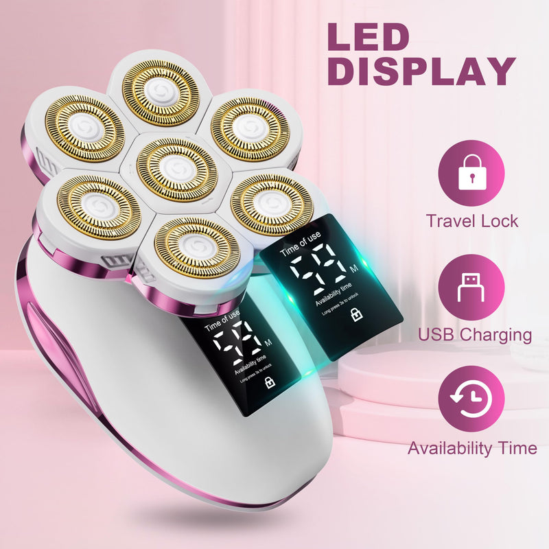 [Australia] - Electric Razors for Women, Wet/Dry 7D Rechargeable Rotary Shaver for Legs, Water Resistant Grooming Kit - Electric Razors for Women, Facial Hair Removal, Bikini Trimmer, Lips - Gentle Hair Remo Pink 