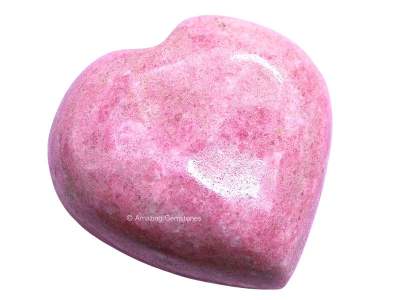 Amazing Gemstone Thulite Crystal Heart Palm Stone - Pocket Massage Worry Stone for Natural Body Chakra Balancing, Reiki Healing and Crystal Grid