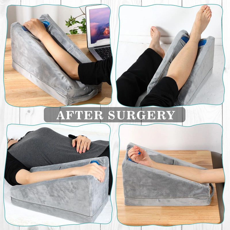 [Australia] - Buryeah Arm Elevation Pillow with 2 Pockets, Soft Ergonomic Support Pillow for Elbow Rest Wedge Broken Arm Gifts with High Density Foam for Recovery Sleeping(Gray) Gray 