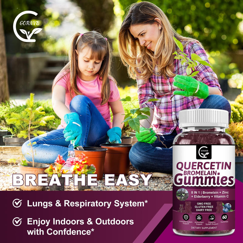 Quercetin Gummies with Bromelain 2378mg - Blend with Elderberry, Echinacea Purpurea Extract, Zinc, Vitamin C,D3,K2, Complex Supports Immune, Cardiovascular & Respiratory, Vegan Gummy for Adult & Kid | Quercetin Supplement with Echinacea for Cardiovascu...