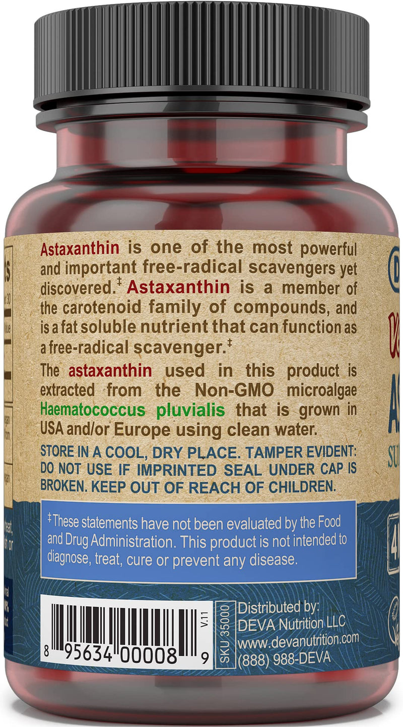 [Australia] - DEVA Nutrition Vitamins Astaxanthin 4mg, Vegan, Made from Haematococcus Pluvialis Microalgae, 30 Capsules, 2-Pack 30 Count (Pack of 2) 