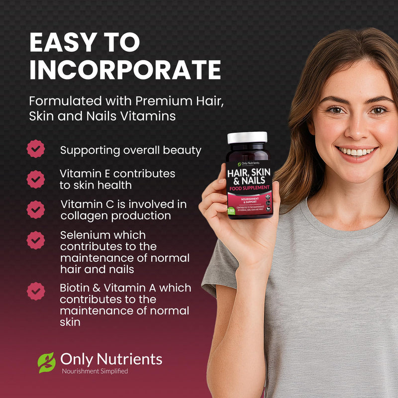 Hair Skin and Nails Vitamins, Beauty Supplements with Biotin & Selenium Plus Vitamin C, A & E, High-Strength Vegan Supplements for Women/Men, 180 Biotin Tablets
