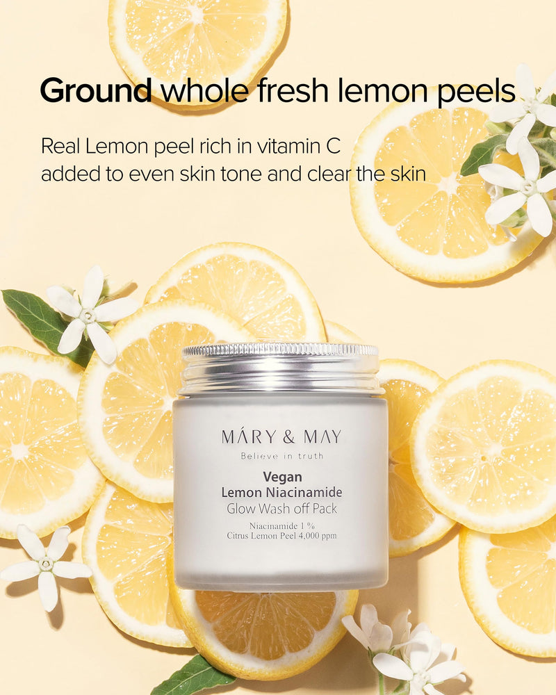 Mary&May Lemon Niacinamide Glow Clay Mask, 4.23 oz | Korean non-drying cream clay mask with 4 clays, niacinamide, vitamin C & real lemon peel for dull skin, pores & oil — vegan 4.23 Ounce (Pack of 1)