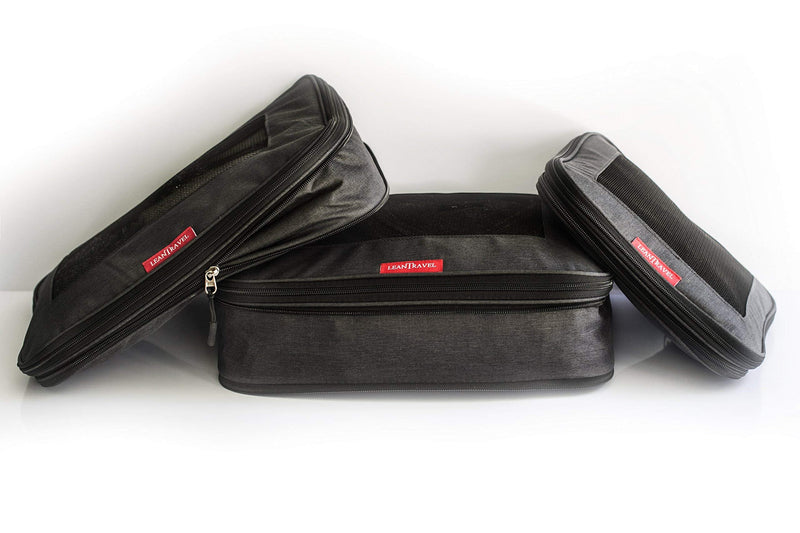 LeanTravel Bundle Compression Packing Cubes Set of 3 Color Black + Shoe bags for Travel Set of 6 - Color Grey