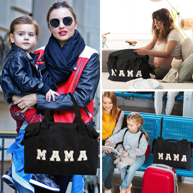 Chenille Letter Duffle Bag, Mama Bag With Patches | Cartoon for Birthday Christmas Personalized Gifts for Teen Girls, Fanny Pack Crossbody Bag Belt Bag Cute Trendy Stuff Black