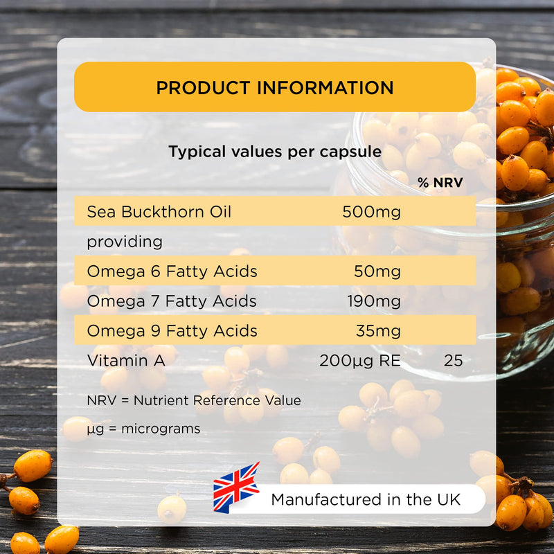 Healthspan Omega 7 Sea Buckthorn Oil 500mg | Women’s Health | High Levels of Omega 7 | Rich in Omega 9 Fatty Acids | Vitamin A | Carotenoids & Tocopherols | Vegan (60 Capsules)