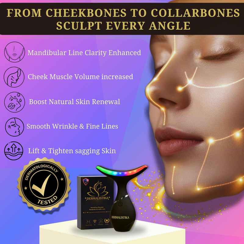 Red-Light-Therapy-for-Face and Neck, Facial & Neck Massager Triple Action Portable Beauty Device. LED, Thermal, and Vibration for a Radiant Appearance in Minutes a Day at Home Skin Care.