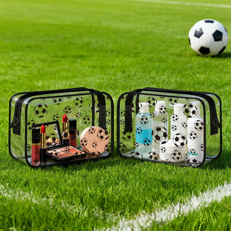 20 Pcs Soccer Clear Makeup Bags Bulk, PVC Zipper Cosmetic Pouches | Waterproof Travel Bags for Soccer Teams, Sports Party Favors, Goodie Bags, Toiletries and Small Gifts,7.9 x 5.9 x 2.4 Inch