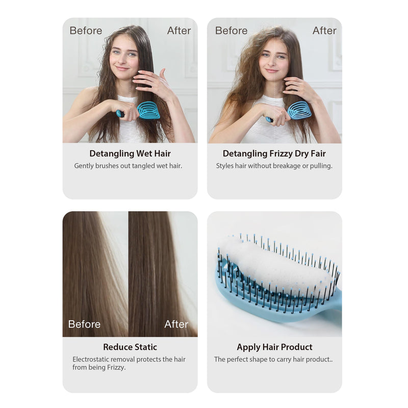 NuWay 4HAIR DoubleC U.S. Patented Double Curved Detangling Brush is Hair Dryer Safe (Mint Green) Mint Green