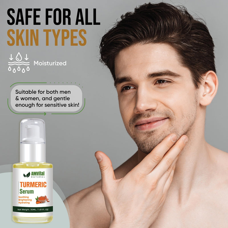 AMVital Turmeric Face Serum with Vitamin C & Hyaluronic Acid, 1 fl oz | Lightweight daily serum • Vitamin C skincare • Hydrating face care