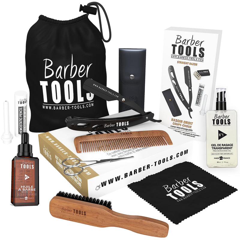 [Australia] - Beard care set: beard oil, transparent shaving gel, razor with kohl scissors, beard brush, beard comb, scissors, storage bag 