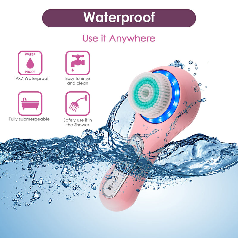 [Australia] - Electric Facial Cleansing Brush with 3 Operating Modes & 5 Replaceable Face Scrub Brush Heads, Waterproof Cleanser Remove Dirt, Oil, Makeup Residue, USB Rechargeable Facial Exfoliator & Massager (J02) J02 