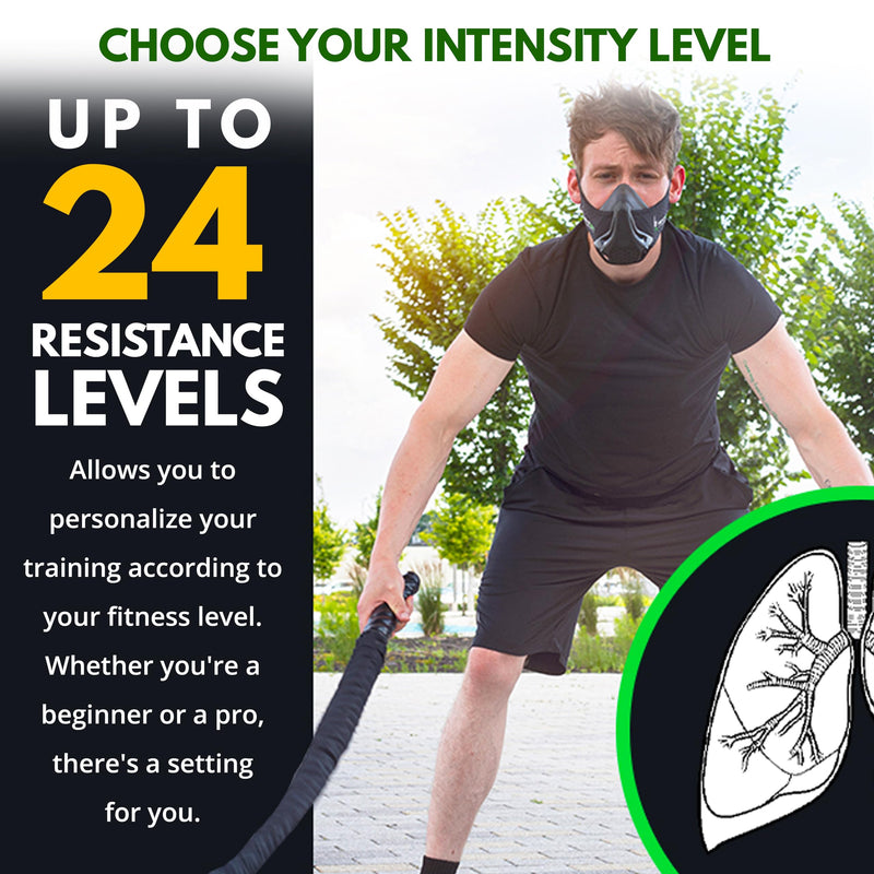 [Australia] - NEXTGEN Breathing Workout Mask - Enhance Stamina & Endurance | 24-Level Adjustable Airflow for Optimal Lung Performance | Elevate Cardio & Gym Training for Men & Women Black 