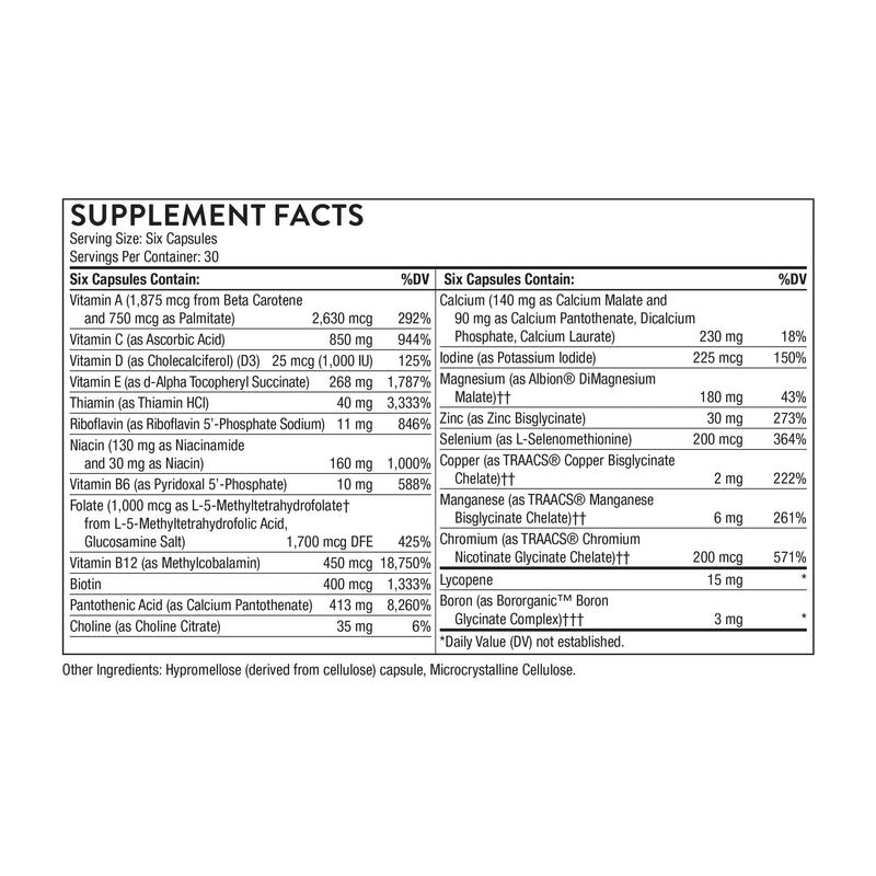 THORNE Men's Multi 50+, Comprehensive Daily Multi-Vitamin, 180 Capsules