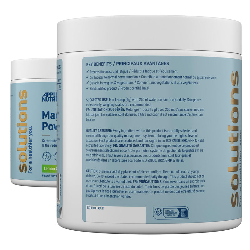 Applied Nutrition Solutions Magnesium Powder - Magnesium Bisglycinate & Citrate - 130mg per Serving for Nerve Function - Reduces Tiredness - Vegan - Halal (150g - 30 Servings) (Lemon & Lime) Lemon Lime 150 g (Pack of 1)