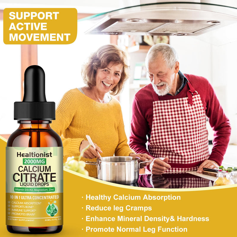 2 Packs 2000mg Calcium Citrate with Vitamin D3 K2 Supplements Liquid Drops for Women & Men, Magnesium, Zinc, High Absorption, Bone, Teeth, Muscle & Immune Support, 4 Fl oz 2 Fl Oz (Pack of 2)